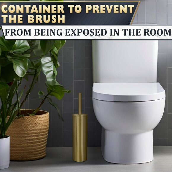 Gold Stainless Steel Toilet Brush and Holder Set Replaceable Head Dense Bristles - Picture 9 of 9